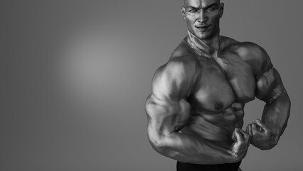 Bodybuilder posing shirtless. Fitness muscled man. This is a 3d render illustration