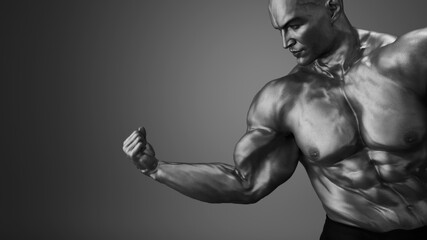 Obraz na płótnie Canvas Bodybuilder posing and flexing his biceps. Fitness muscled man. This is a 3d render illustration