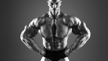 Fototapeta na wymiar Bodybuilder posing. Fitness muscled man. This is a 3d render illustration