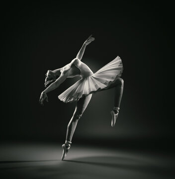 Young and beautiful ballerina with white tutu. This is a 3d render illustration.