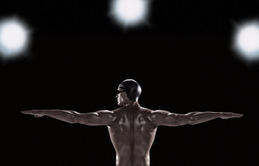 Fototapeta na wymiar Sportsman swim at night. This is a 3d render illustration.