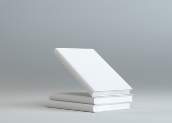 Hardcover Books Mock-Up. Gray Background. Template For Design. 3D Illustration