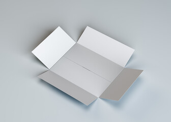 White empty open cardboard package. Gray background. 3d illustration, top view