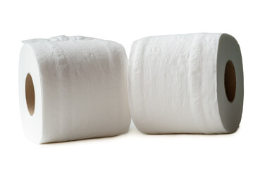 two rolls of white tissue paper or napkin isolated on white background with clipping path and shadow in png file format.