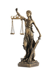 Statue of Lady Justice isolated on white. Symbol of fair treatment under law