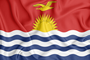 Kiribati flag waving with the wind, wide format, 3D illustration rendring. Design with satin fabric. to be used for educational purposes or for illustrations of videos or vlogs.