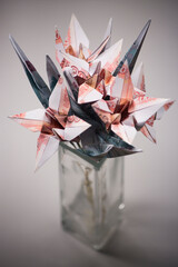 bouquet of origami flowers from money. Banknotes