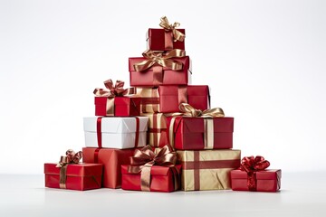 Obraz premium Elegant holiday gifts, beautifully wrapped and embellished with luxurious ribbons and bows. Designed to leave ample space for copy, making it an ideal image for personalized messages and greetings. 