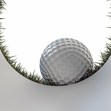 3d illustration of a golf ball approaching hole isolated on white background