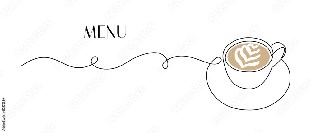 Fototapete one continuous line drawing of cup coffee with latte art. minimalist modern symbol of breakfast for 