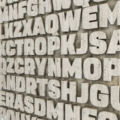 3d illustration of concrete letters on a wall