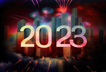 2023 Futuristic Happy New Year Fireworks Festival Background Generative AI