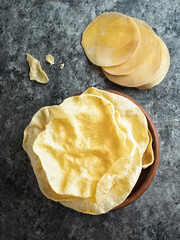 close up of rustic indian papadum crisp