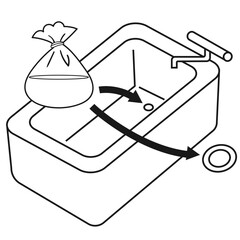 汚水の逆流対策として浴室の排水口に水のうを置くイラスト