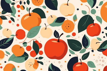 apple and leaves pattern, in the style of anime aesthetic, clean and simple designs. generative ai