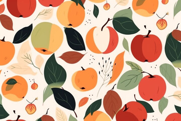 apple and leaves pattern, in the style of anime aesthetic, clean and simple designs. generative ai