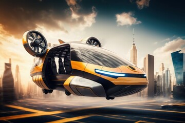 Fototapeta na wymiar Futuristic model of a flying car. AI generated, human enhanced.
