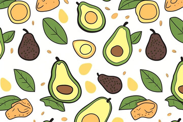 avocado and leaves pattern, in the style of anime aesthetic, clean and simple designs. Generative ai
