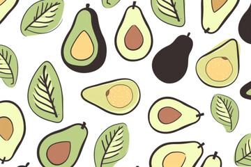 avocado and leaves pattern, in the style of anime aesthetic, clean and simple designs. Generative ai