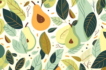 Fototapeta premium avocado and leaves pattern, in the style of anime aesthetic, clean and simple designs. Generative ai
