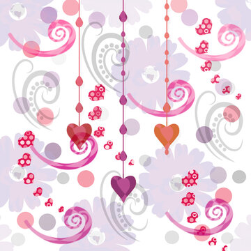 background with ornament hearts and flowers