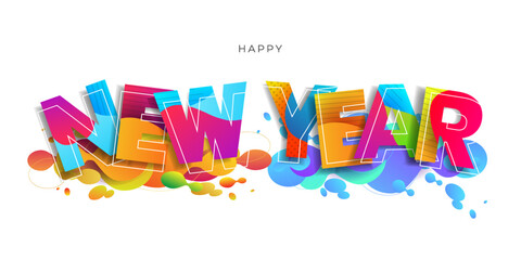 Happy New Year lettering on the background with a colorful banner, vector art and illustration. can use for, landing page, template, ui, web, mobile app, poster, banner, flyer, background