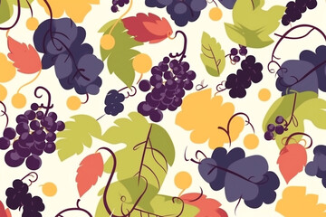 grapes and leaves pattern, in the style of anime aesthetic, clean and simple designs. Generative ai