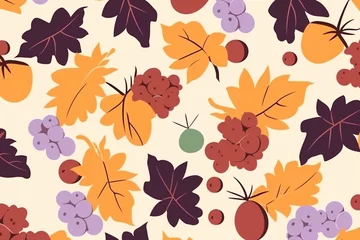 Rolgordijnen grapes and leaves pattern, in the style of anime aesthetic, clean and simple designs. Generative ai © pa-ka