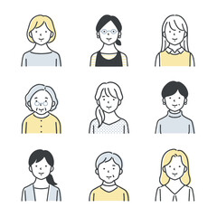 様々な年代の女性のアイコンセット