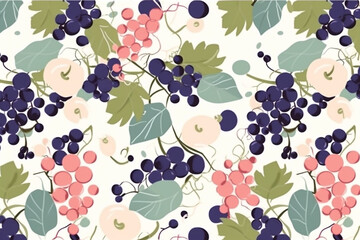 grapes and leaves pattern, in the style of anime aesthetic, clean and simple designs. Generative ai