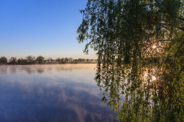 sunrise on the lake. Comana Natural Park, Romania.