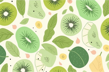 kiwifruit and leaves pattern, in the style of anime aesthetic, clean and simple designs. Generative ai