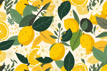 lemon and leaves pattern, in the style of anime aesthetic, clean and simple designs. Generative ai