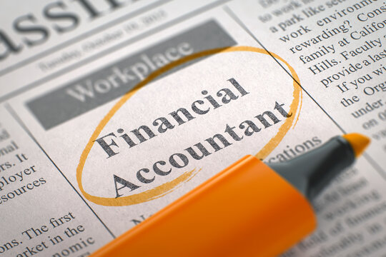 Financial Accountant. Newspaper with the Jobs Section Vacancy, Circled with a Orange Marker. Blurred Image with Selective focus. Hiring Concept. 3D.
