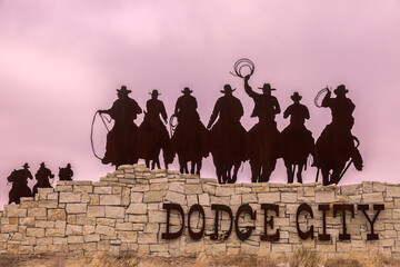 Dodge City welcome sign. Dodge City, Kansas, USA.