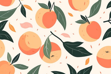 peach fruit and leaves pattern, in the style of anime aesthetic, clean and simple designs. Generative ai
