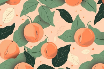 peach fruit and leaves pattern, in the style of anime aesthetic, clean and simple designs. Generative ai

