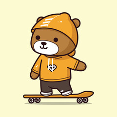 cute bear playing skateboard summer sport vector illustration