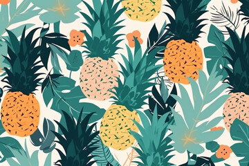 pineapple and leaves pattern, in the style of anime aesthetic, clean and simple designs. Generative ai