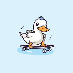 cute goose playing skateboard summer sport vector illustration
