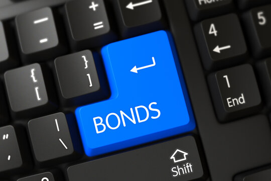 Bonds Written on a Large Blue Keypad of a Modern Keyboard. 3D.