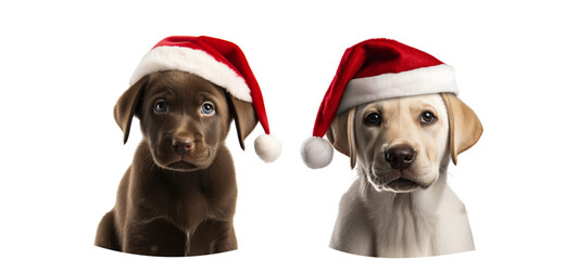  Adorable Christmas Labrador Puppies with Santa Hat - Perfect for Artwork and Christmas Cards. 