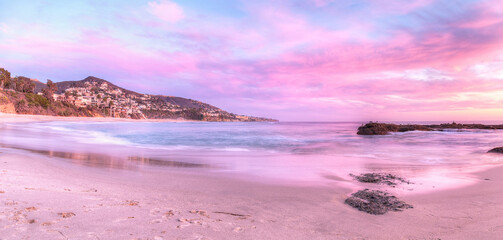 Sunset view of Treasure Island Beach at the Montage in Laguna Beach, California, United States