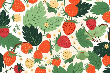 Strawberry and leaves pattern, in the style of anime aesthetic, clean and simple designs. Generative ai