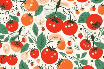 tomato and leaves pattern, in the style of anime aesthetic, clean and simple designs. Generative ai