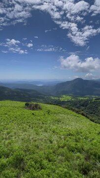A viewing point view of the knuckles mountain range Matale Sri Lanka. landscape with grass trees mountains and sky