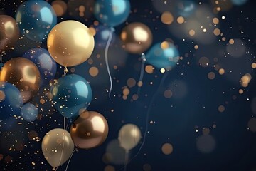 Blue And Gold Glitter Balloons Birthday Festival Background Generative AI