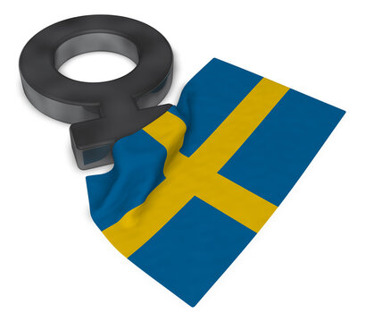 female symbol and flag of sweden - 3d rendering