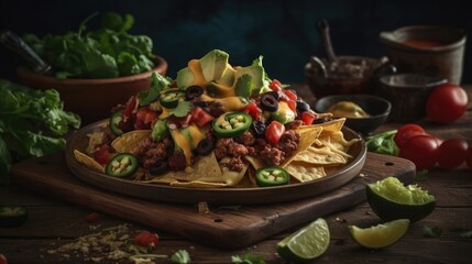 close up nachos full of chunks of vegetables with blurred background