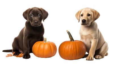 Lab Puppy and Pumpkin Clipart for Halloween, PNG.  Illustration. 